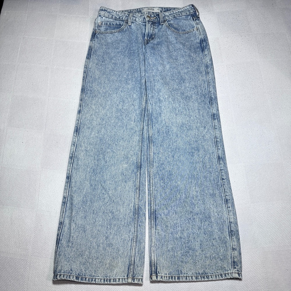 Hollister Low-Rise Baggy Jeans Womena 2R W26 Wide‎ Leg Light Acid Marble Wash